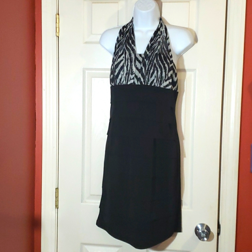 En Focus Black & zebra print layered dress